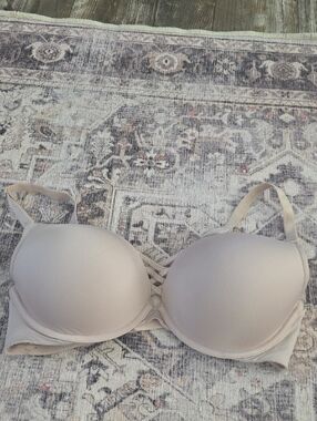 Neutral Beige Padded Push-Up Bra with Crisscross Detail